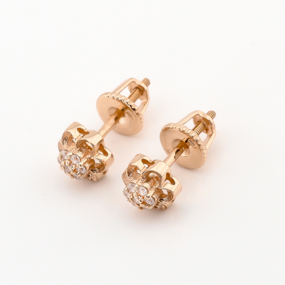 Золоті сережки-гвоздики (пусети) з білими фіанітами 12360-1, Білий