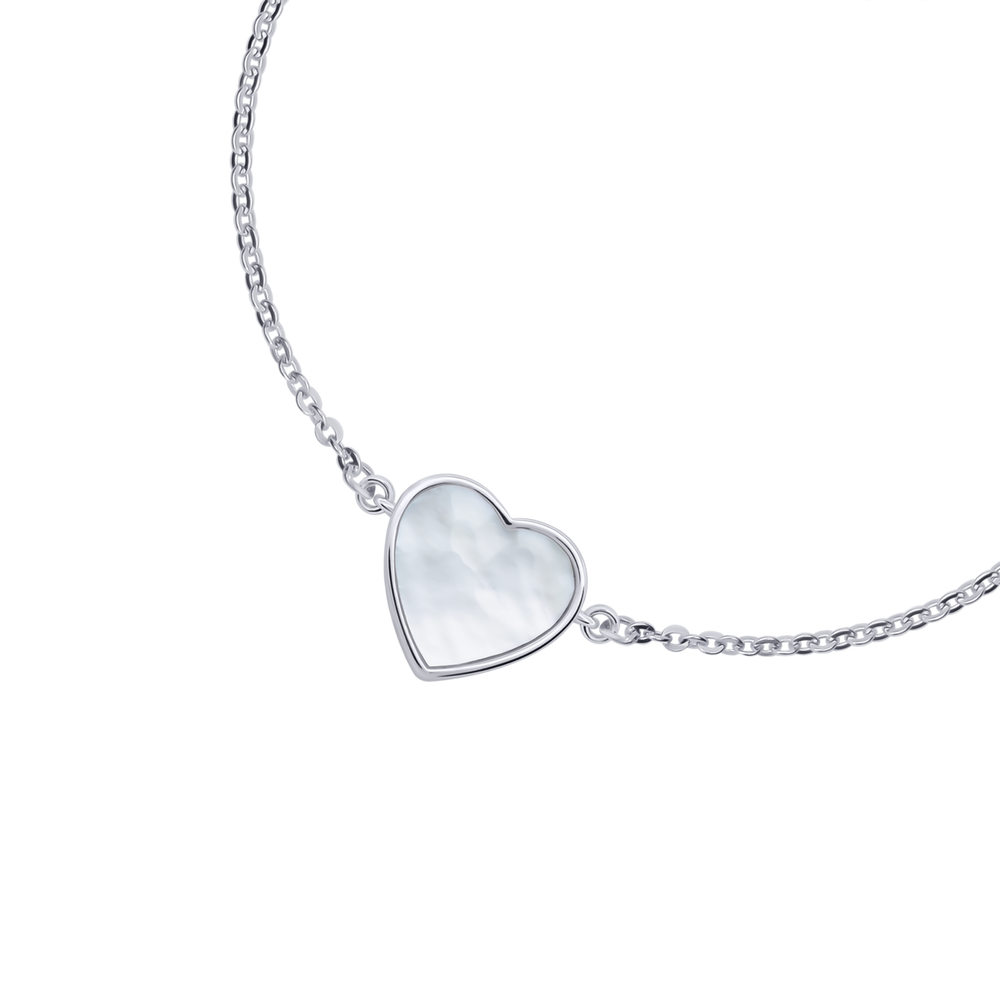 Срібний браслет-ланцюжок Серце велике з перламутром (17) Арт. 5526uub