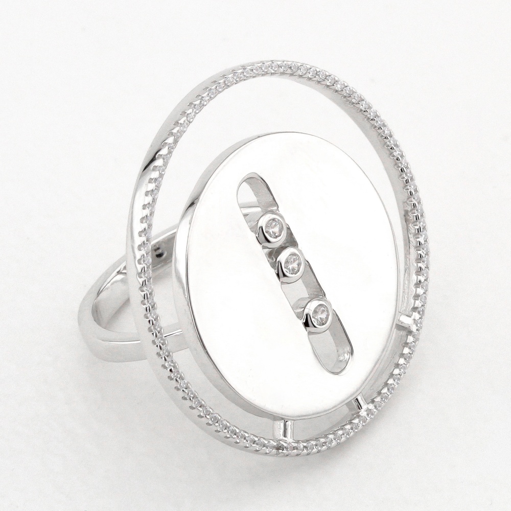 Срібний перстень "Плоский диск" з білими фіанітами K11890, 17,5 розмір