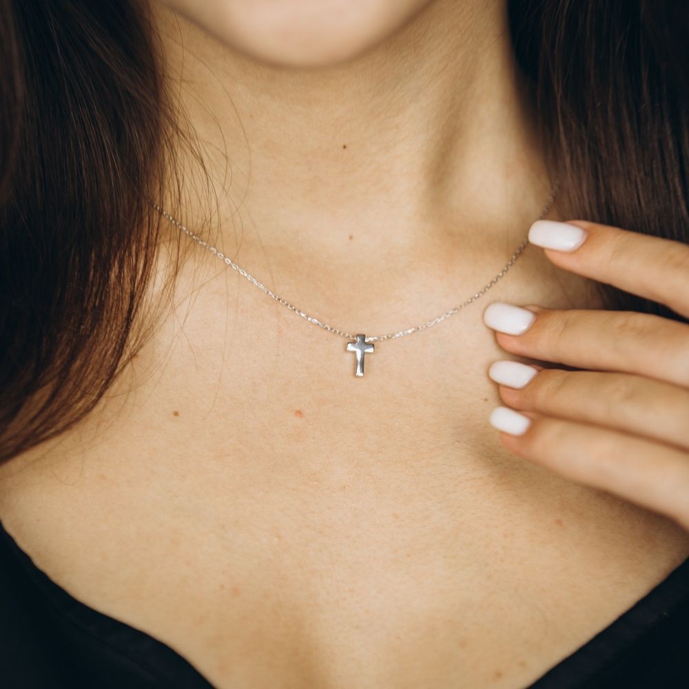 Срібне кольє Хрестик гладкий без каміння ko14697, 45 розмір