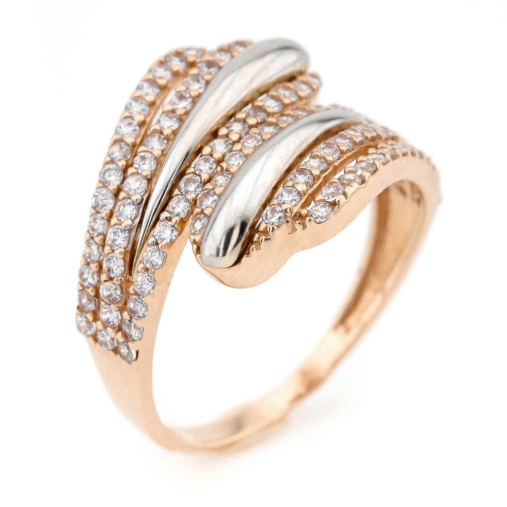 Золотое кольцо с белыми фианитами Широкая спираль КК11208, 18,5 размер, 18-5, Белый