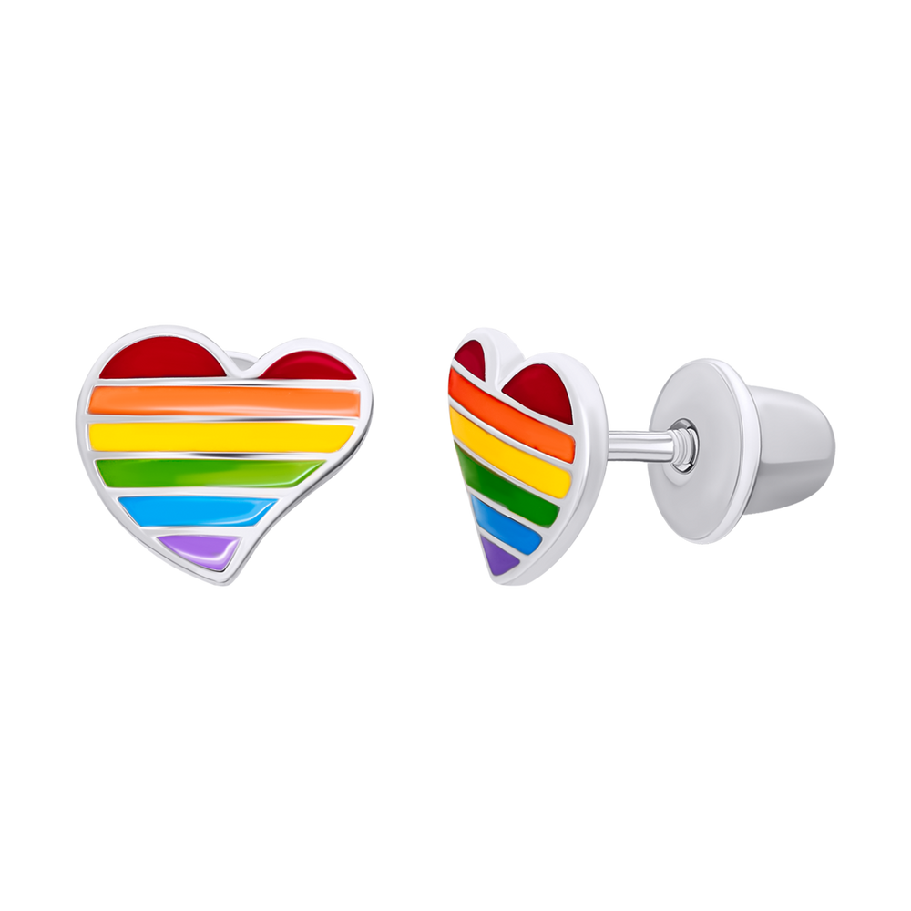 Дитячі сережки-пусети Серце кольорове з різнобарвною емаллю 2195721006080501, Різнокольоровий, UmaUmi Symbols