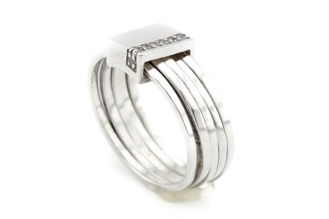 Наборное серебряное кольцо Платформа с фианитами геометрия СК11099, 17,5 размер, 17-5, Белый
