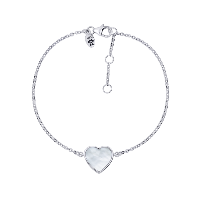 Срібний браслет-ланцюжок Серце велике з перламутром (17) Арт. 5526uub