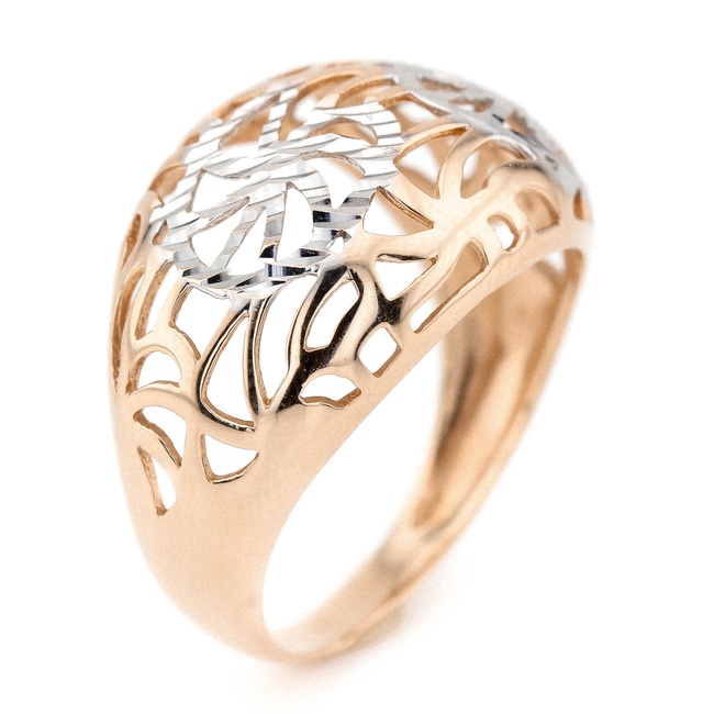 Широкое золотое кольцо красное с резным узором женское КК11152, 18 размер, 18