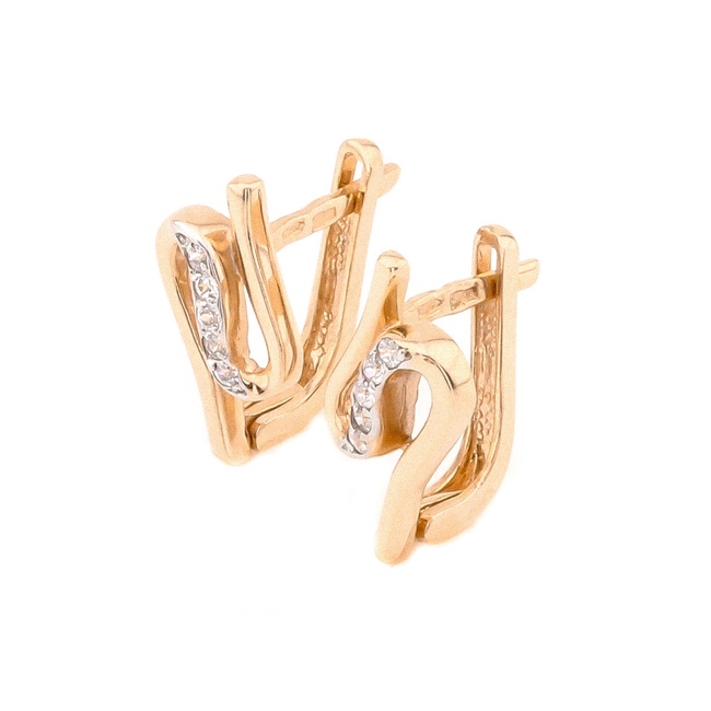 Золоті фігурні сережки з фіанітами класичні C12451, Білий