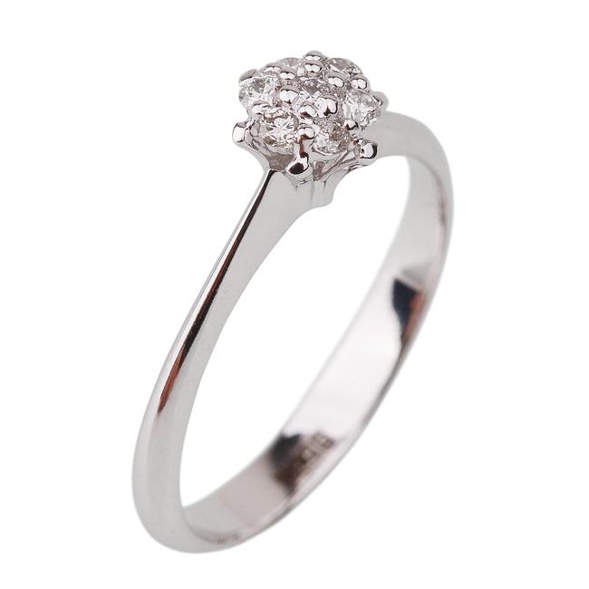 Золотое кольцо белое Цветок с россыпью бриллиантов RO08506, 17 размер