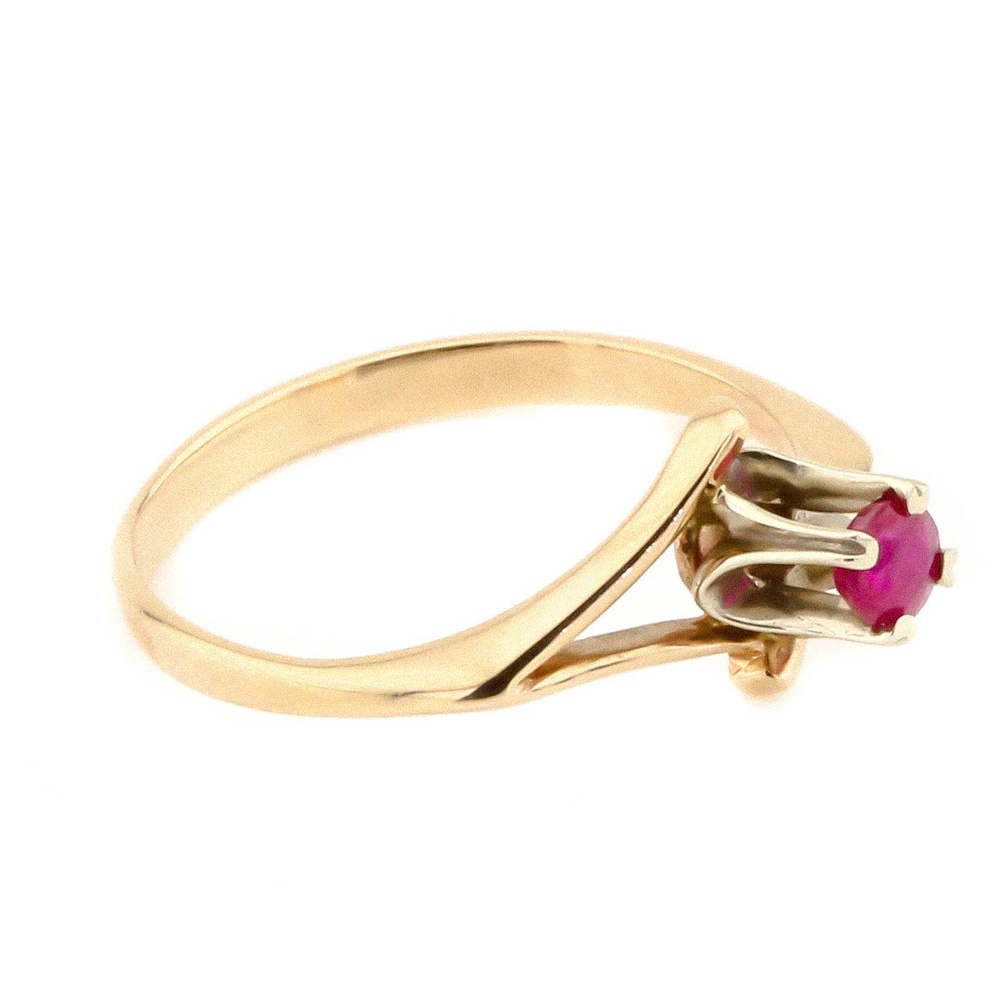 Золотое кольцо классическое с выступающим рубином 11204A, 16,5 размер