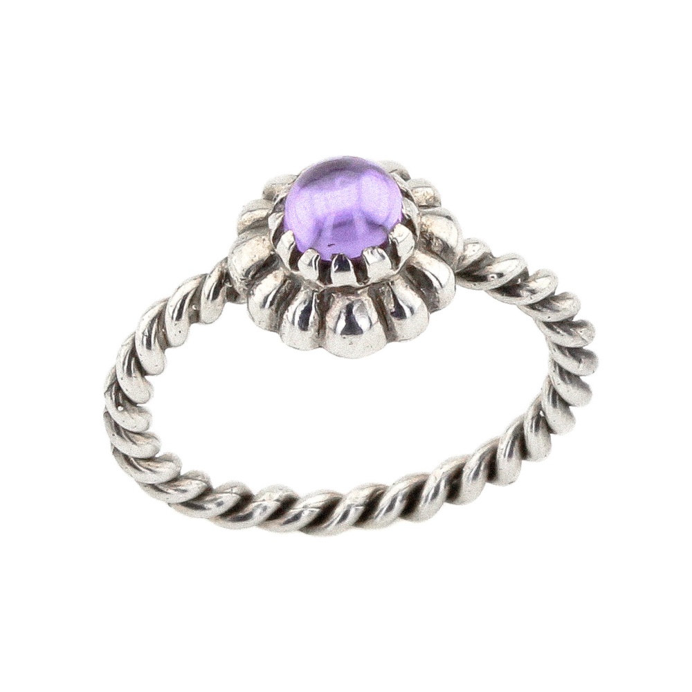Серебряное черненое кольцо шариками с выступающим фиолетовым фианитом 11002п-2, 17 размер