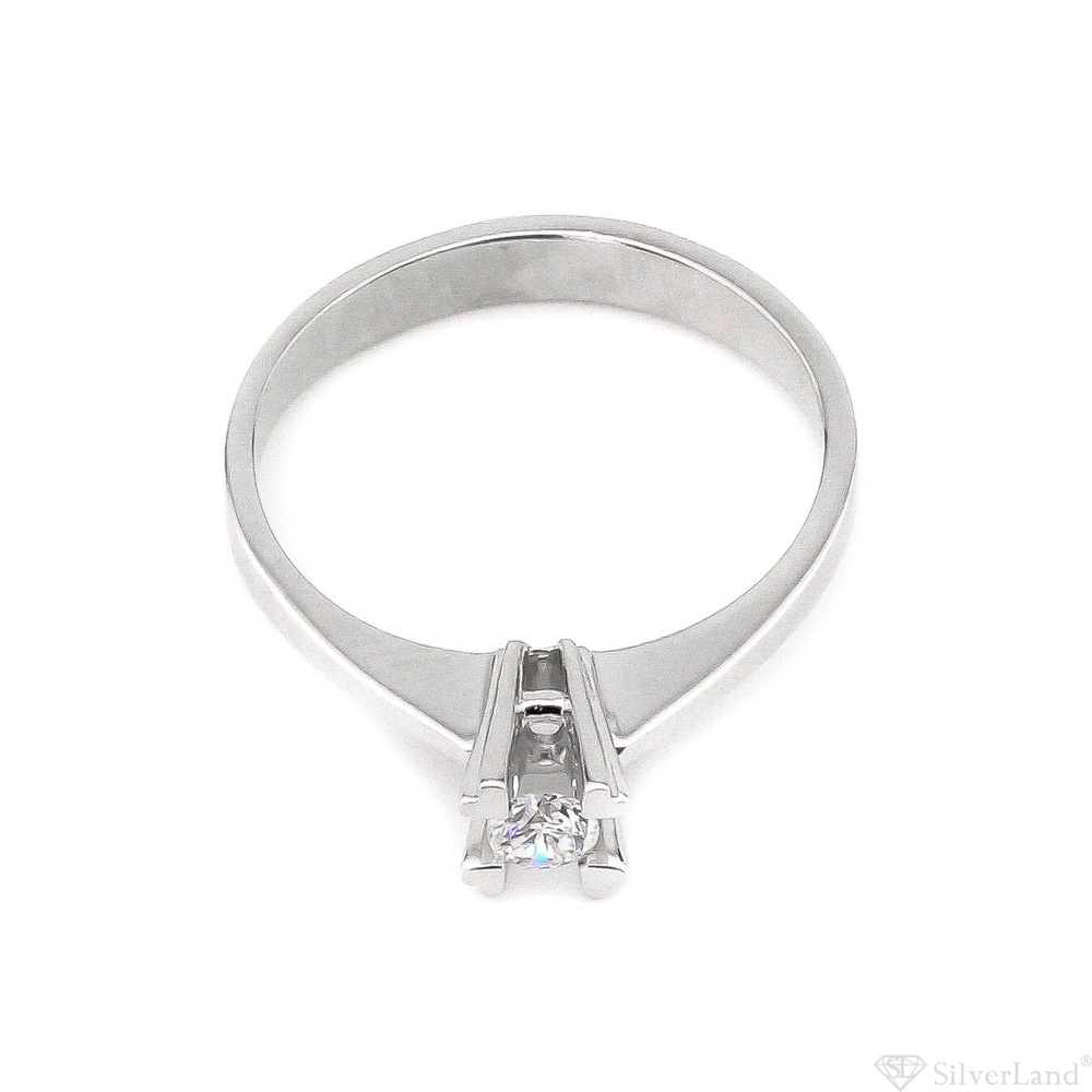 Золотое кольцо "Сердечки" с выступающим бриллиантом из белого золота YZ6347, 16 размер
