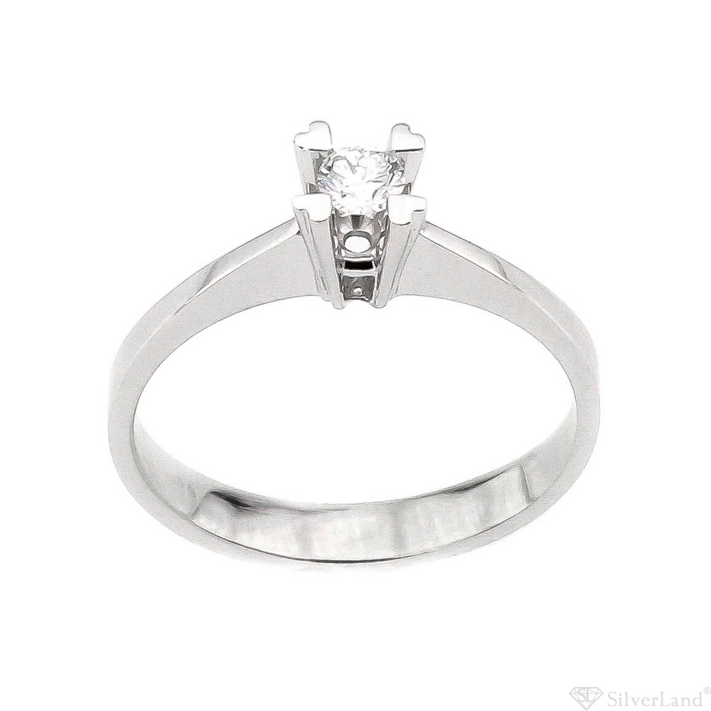Золотое кольцо "Сердечки" с выступающим бриллиантом из белого золота YZ6347, 16 размер