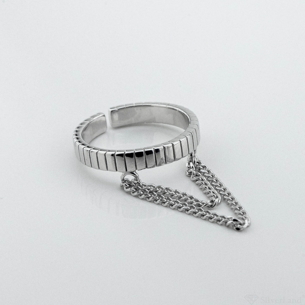 Серебряное кольцо с цепочками незамкнутое 3101950, 16 размер