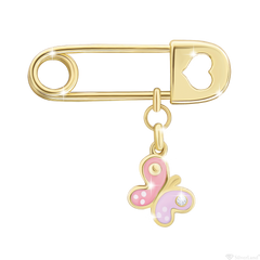 Детская булавка золотая Бабочка розовая с эмалью (670566420311)