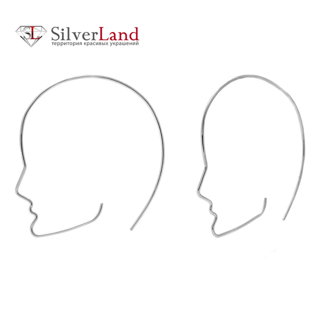 Срібні сережки-кільцями "Профіль особи" людини без вставок Арт. Ms321