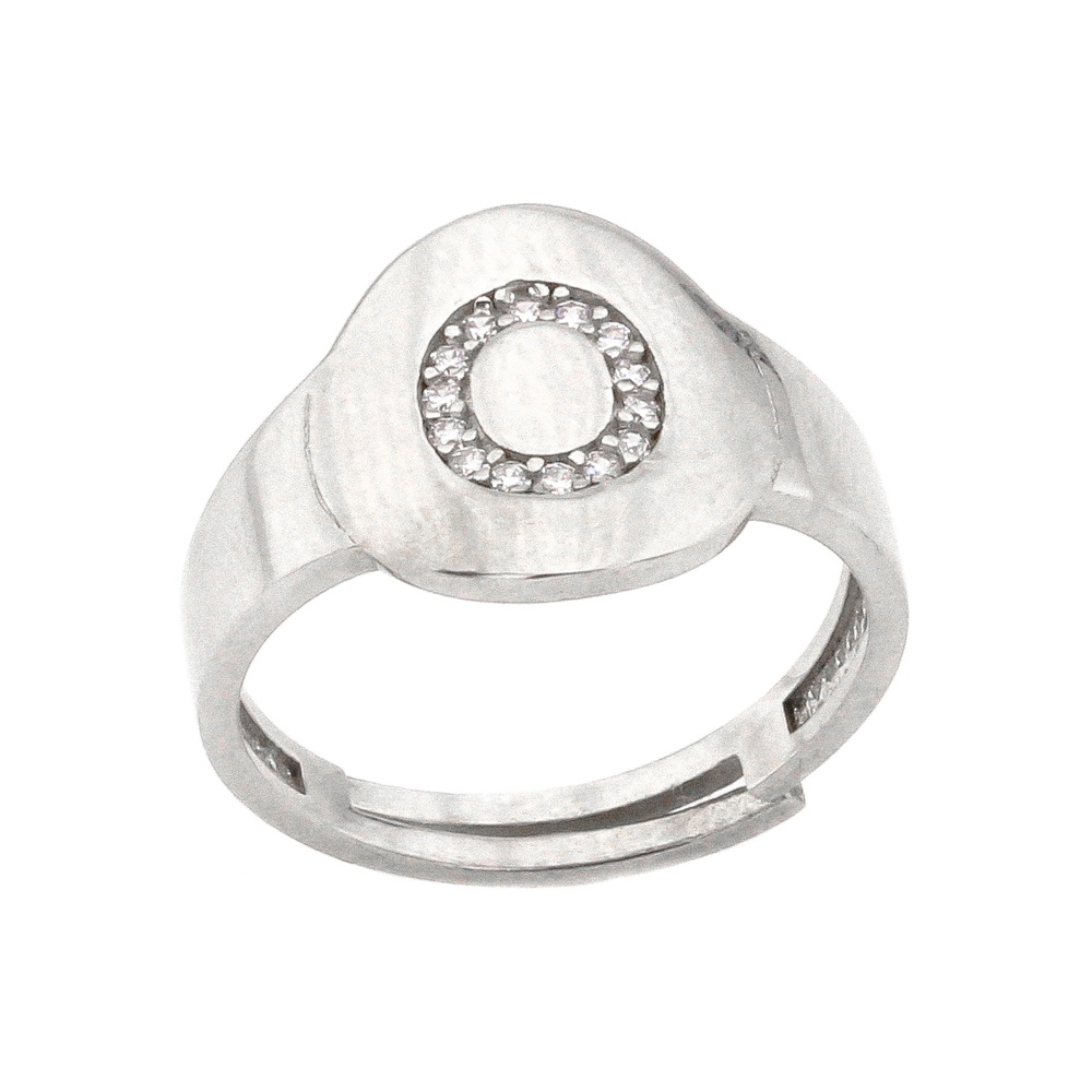 Серебряное кольцо с буквой "O" c белыми фианитами K11584, 17,5 размер, 17-5, Белый