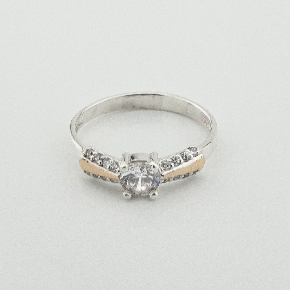 Серебряное кольцо с фианитами с золотыми накладками к861ф, 17 размер