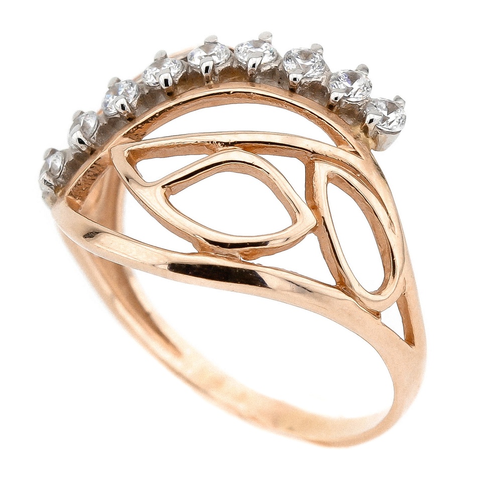Золотое кольцо с узором с фианитами 11789, 17,5 размер