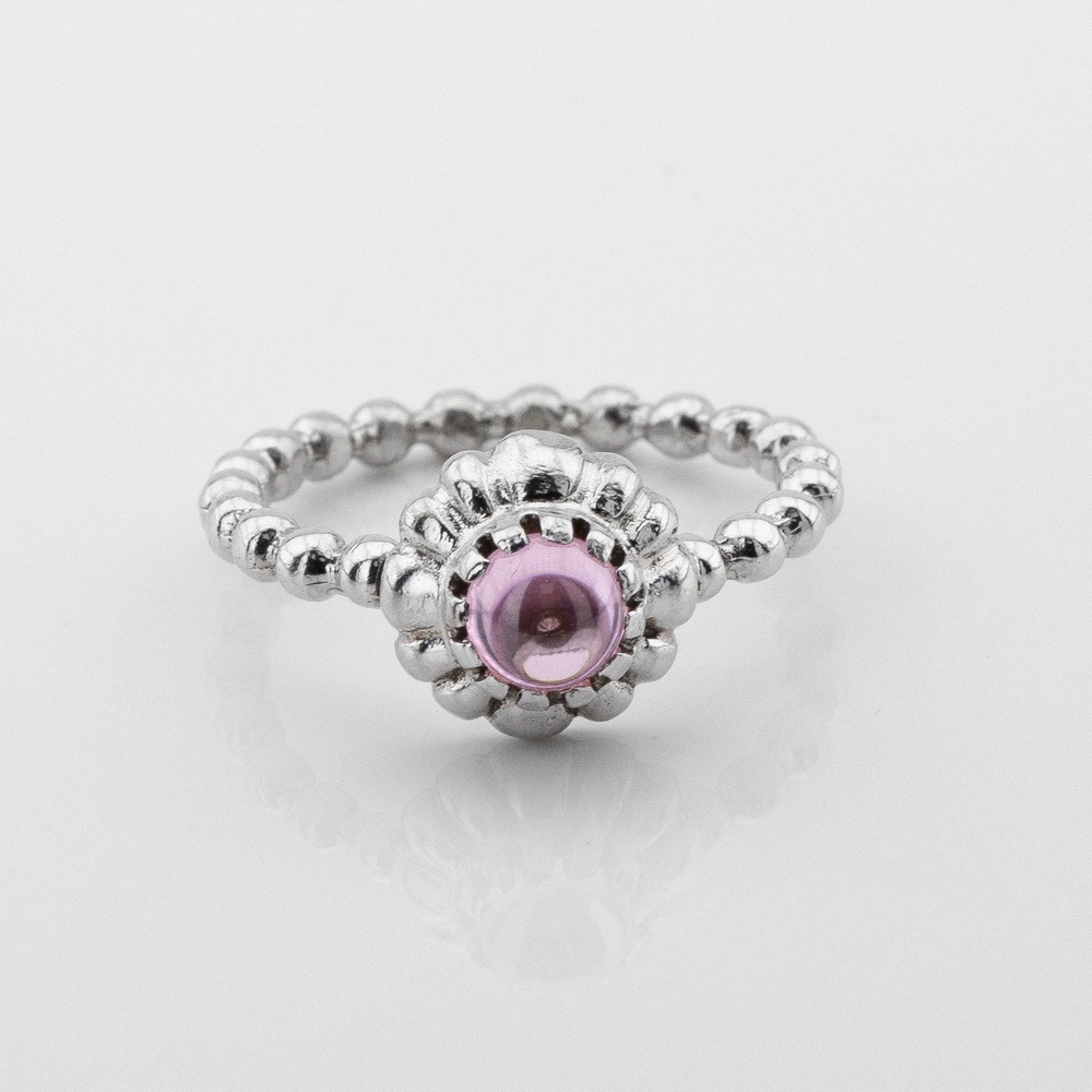 Серебряное кольцо с розовым фианитом 11001п-роз, 16 размер