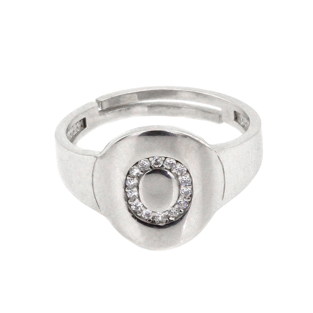 Серебряное кольцо с буквой "O" c белыми фианитами K11584, 17,5 размер, 17-5, Белый