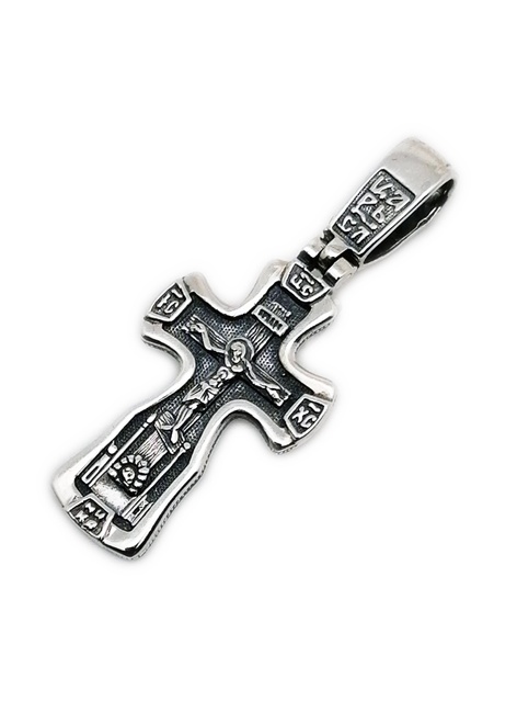 Срібний Хрест 6 розп'яття з молитвою (квадратний) чорнений 2026-IDE