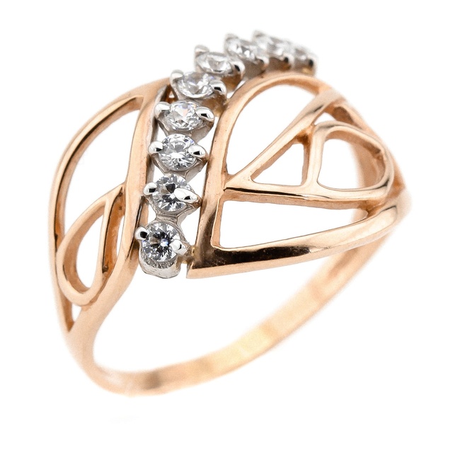 Золотое кольцо с узором с фианитами 11789, 17,5 размер