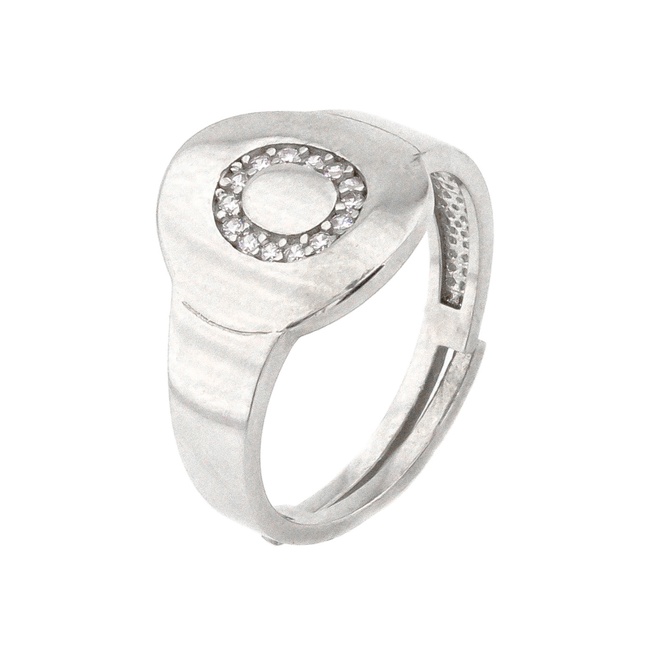 Срібний перстень з буквою "O" c білими фіанітами K11584, 17,5 розмір, 17-5, Білий