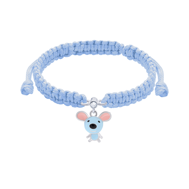 Детский браслет плетеный Мышонок с голубой эмалью голубой 4195429016040404, Голубой, Голубой, UmaUmi Pets