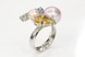 Золотое кольцо Веточки с розовым желтым жемчугом и фианитами kk11063, 18 размер