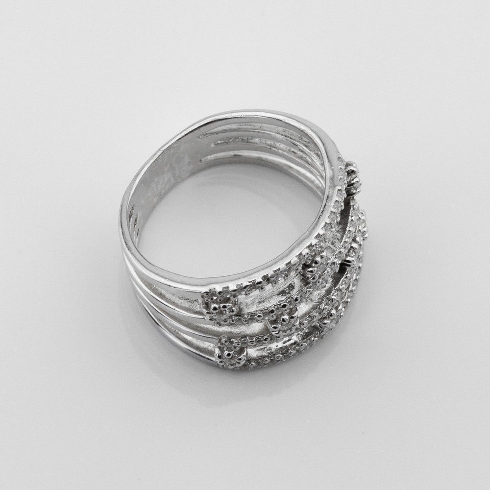 Срібний перстень широкий Чотири доріжки з білими фіанітами 11740-4, 16 розмір