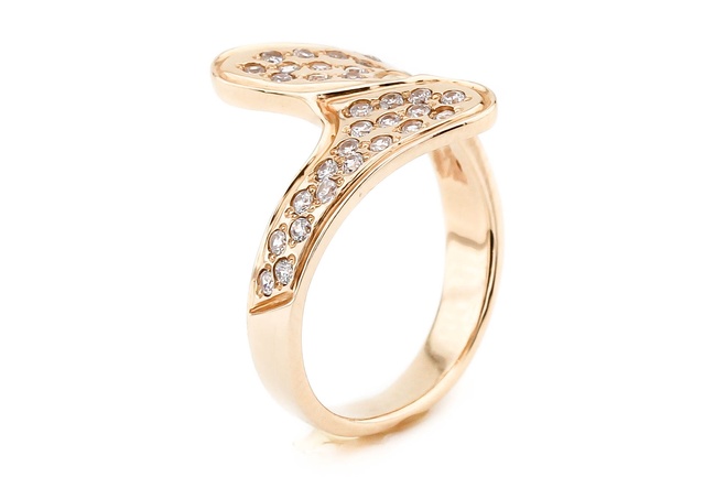 Золотое кольцо Мягкий зигзаг с белыми фианитами 11407, 16 размер