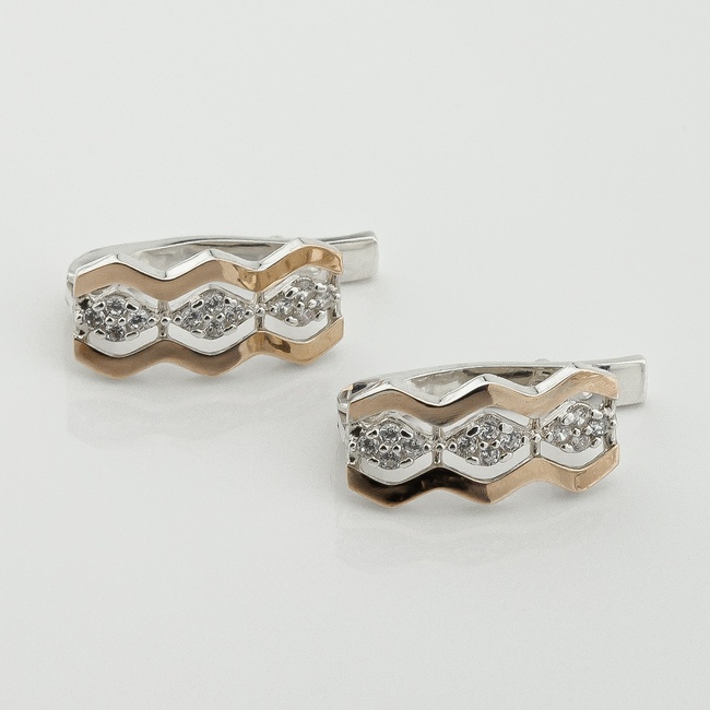 Срібні сережки з фіанітами із золотими накладками с1028ф