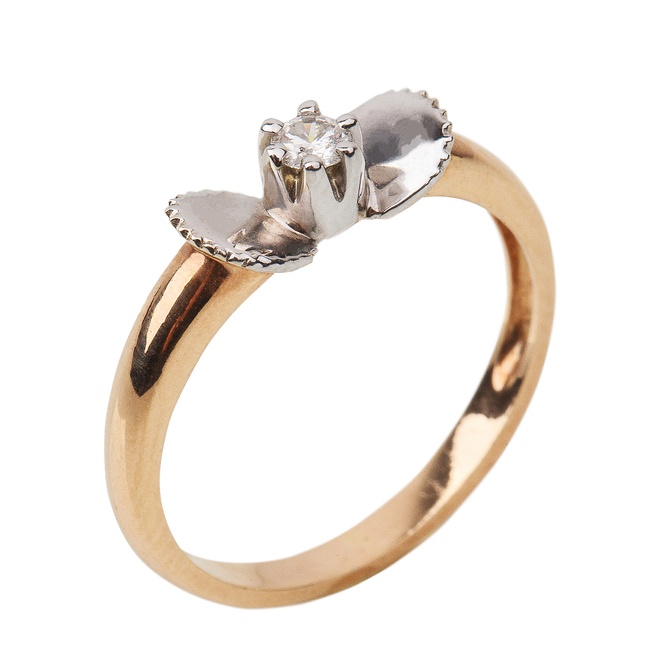 Золотое кольцо с одним бриллиантом YZ29960, 16 размер