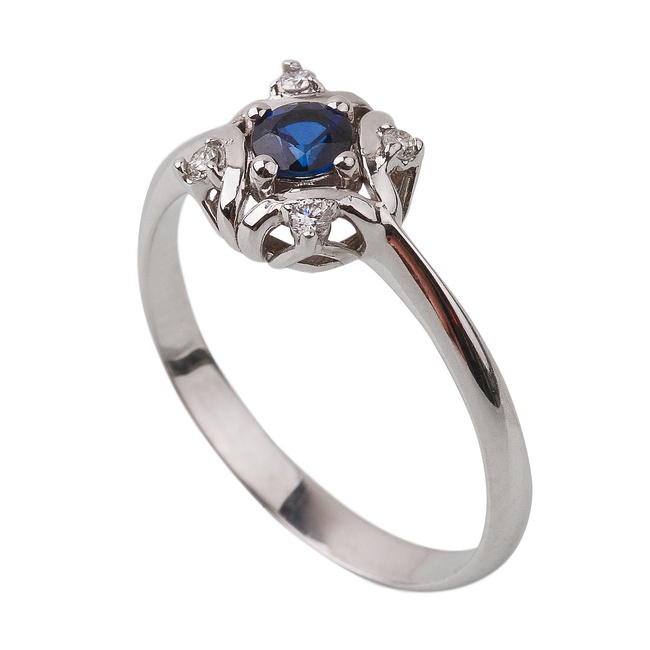 Золотое кольцо Квадрат с синим сапфиром и бриллиантами RO08188, 16,5 размер