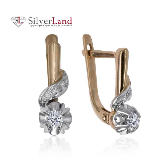 Золоті класичні сережки з діамантами англійський замок Арт. ГСК-1, Білий
