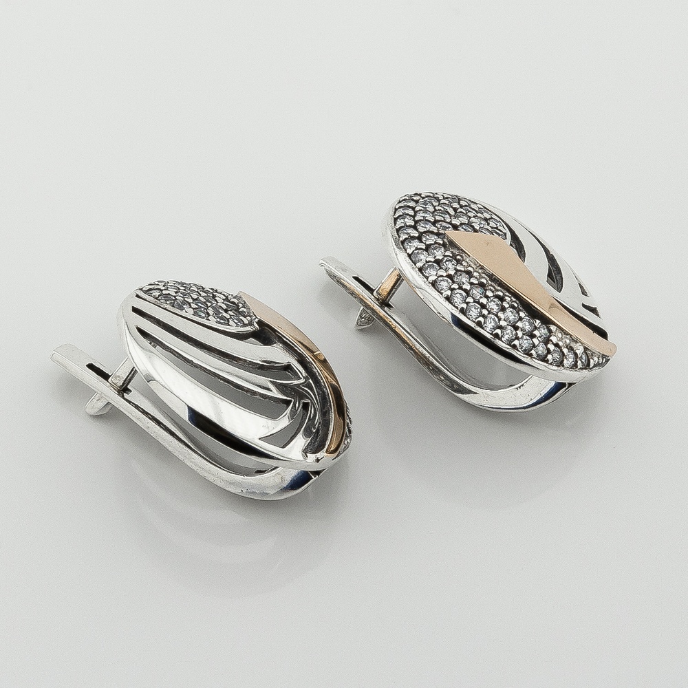 Срібні сережки Кола з фіанітами із золотими накладками с582ф