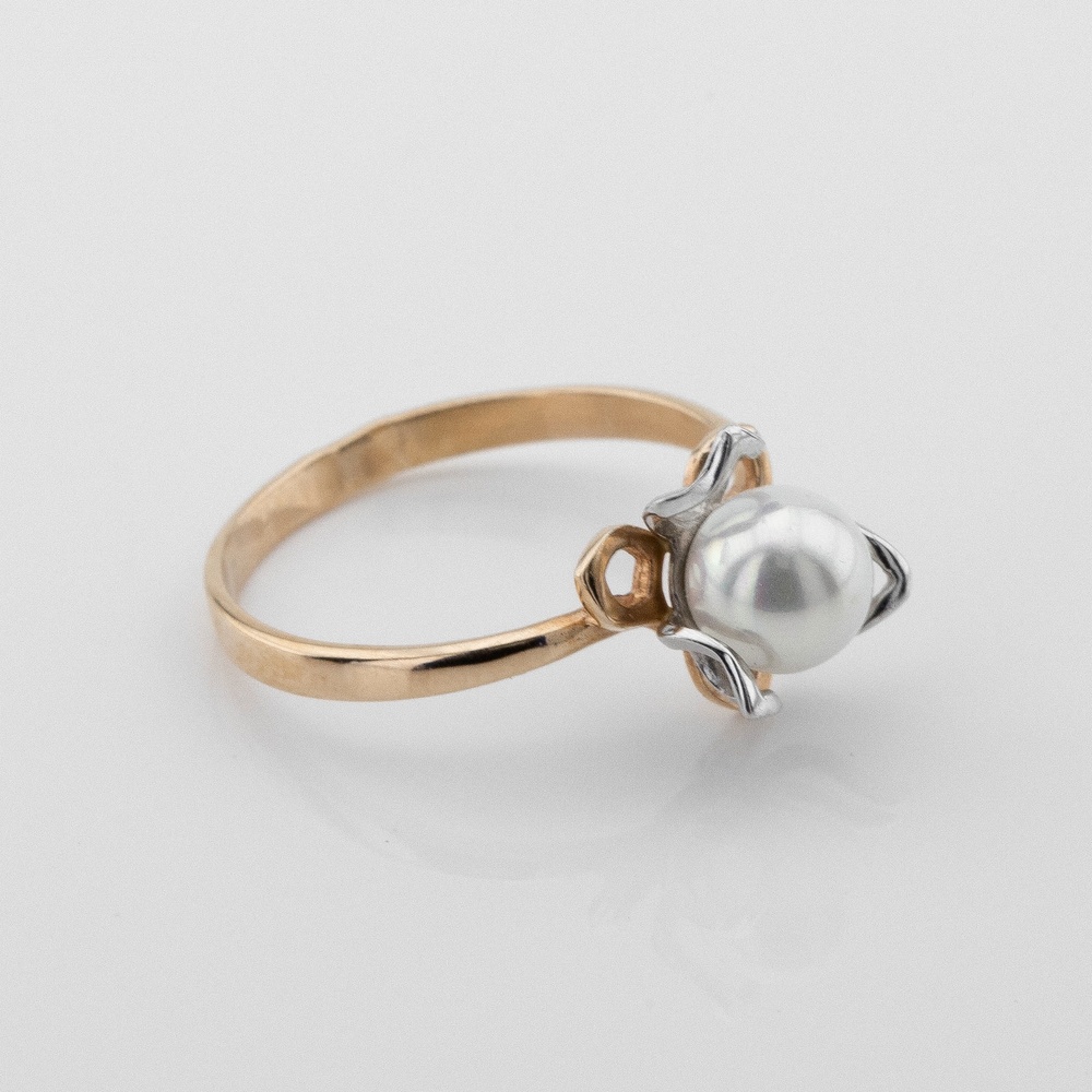 Золотое кольцо с жемчугом классическое 11757, 16,5 размер