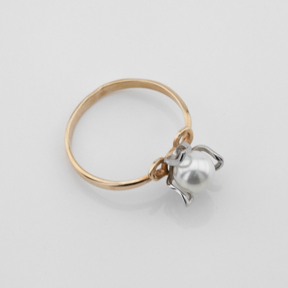 Золотое кольцо с жемчугом классическое 11757, 16,5 размер