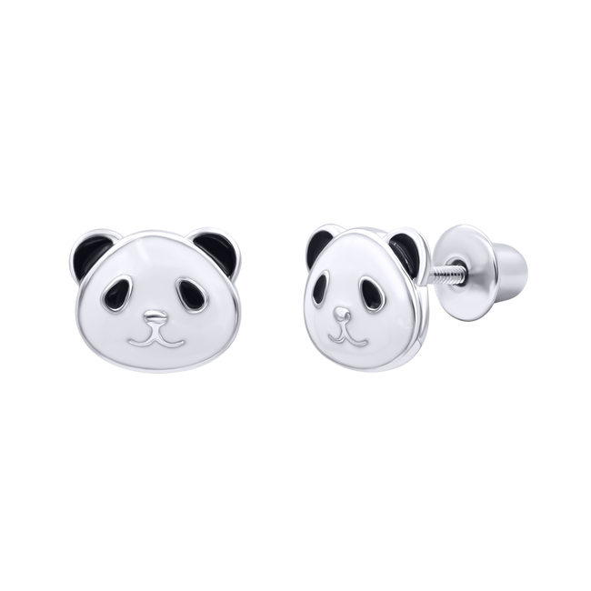 Детские серьги Панда бело-черная 2195418006020501, Белый|Черный, UmaUmi Pets