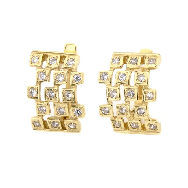 Золотые серьги пластины шахматка с фианитами C12521, Белый