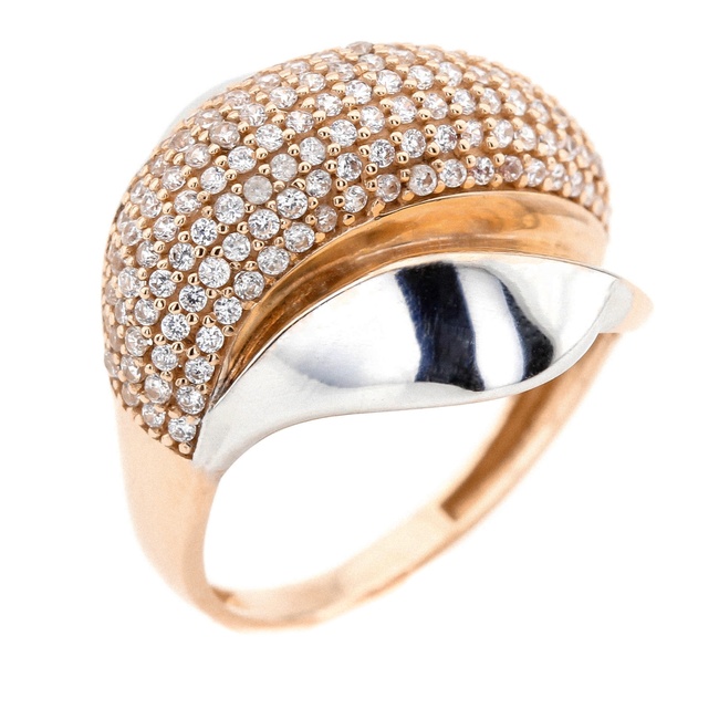Золотое кольцо с россыпью белых фианитов КК11097, 17,5 размер, 17-5, Белый