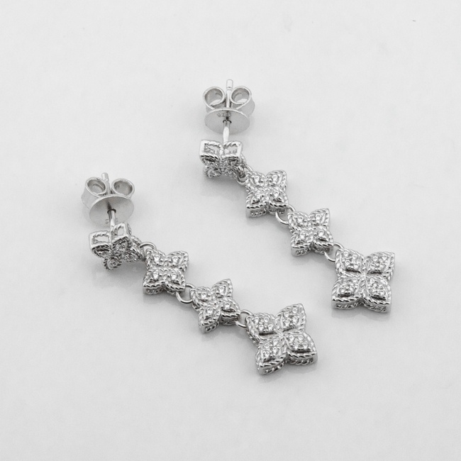Срібні сережки-висюльки Квіти з білими фіанітами c121613, Білий