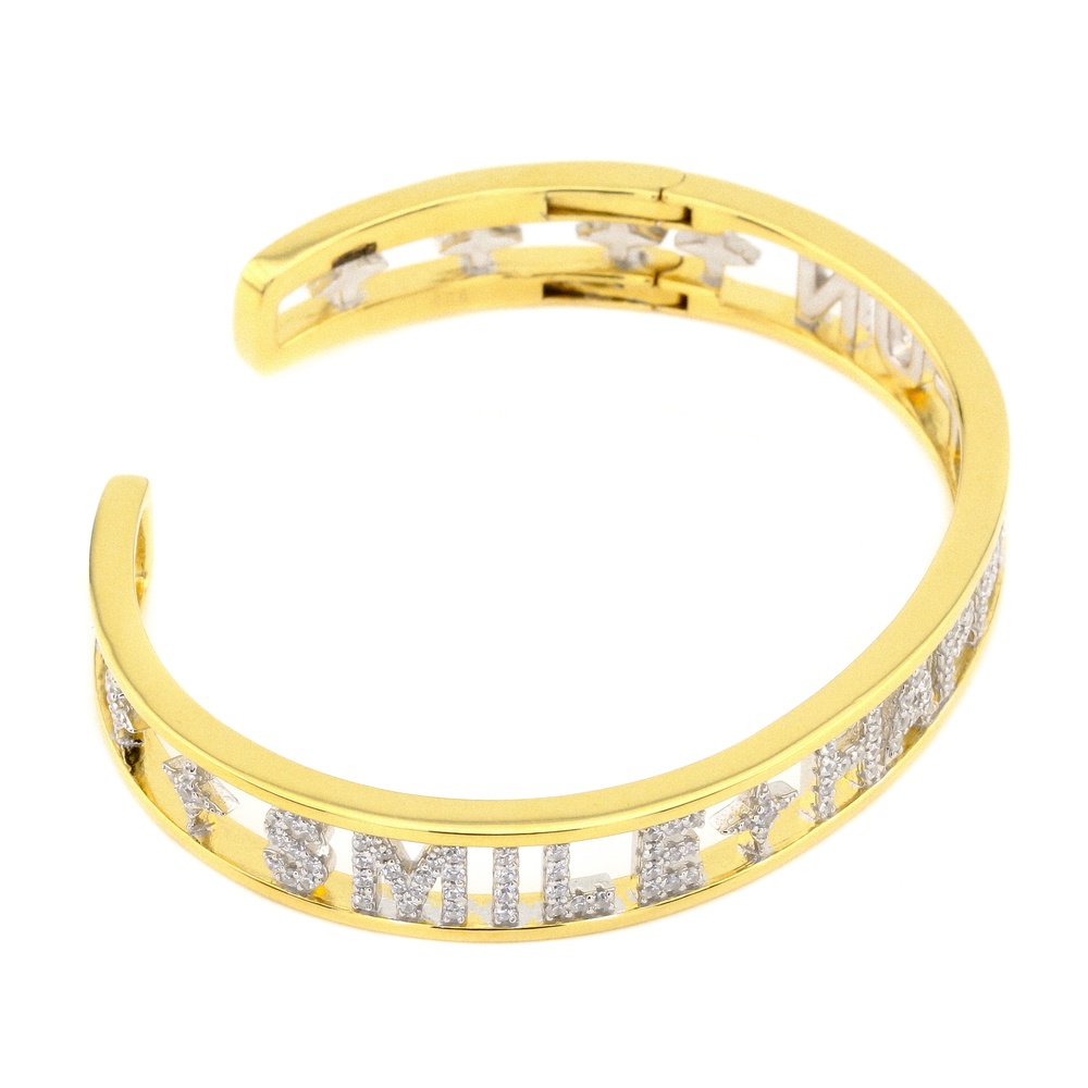 Серебряный браслет с надписью "HAPPY SMILE FUN" с фианитами B15331, Белый