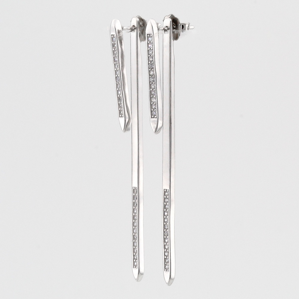 Срібні довгі сережки-джекети Палички з фіанітами C121375, Білий