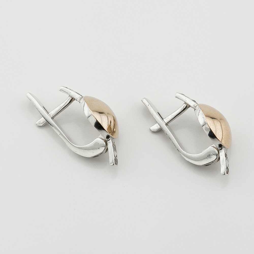 Срібні сережки з фіанітами із золотими накладками с743ф