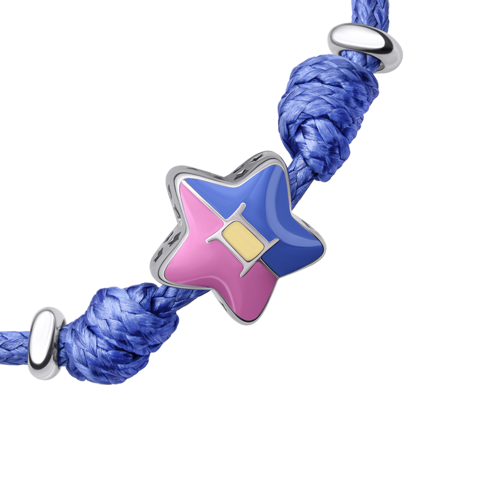 Браслет на шнурке синий Близнецы с голубой и розовой эмалью 4195759006120412