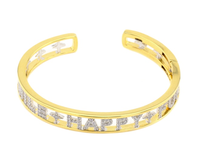 Срібний браслет з написом "HAPPY SMILE FUN" з фіанітами B15331, Білий