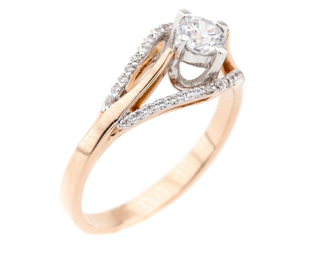 Золотое кольцо с выступающим камнем с фианитами КК11115, 17,5 размер, 17-5, Белый