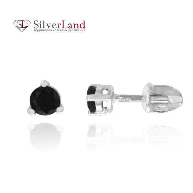 Срібні сережки пусети (гвоздики) з чорними фіанітами Арт. с23024, Чорний