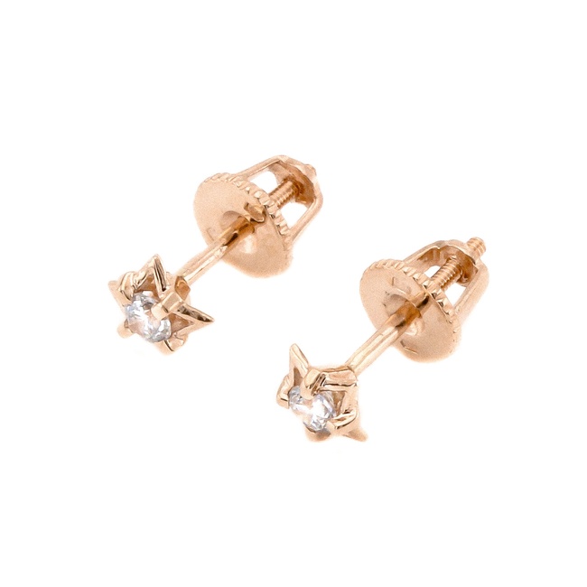 Золоті сережки-гвоздики у формі зірочок з фіанітами 12366-1f, Білий