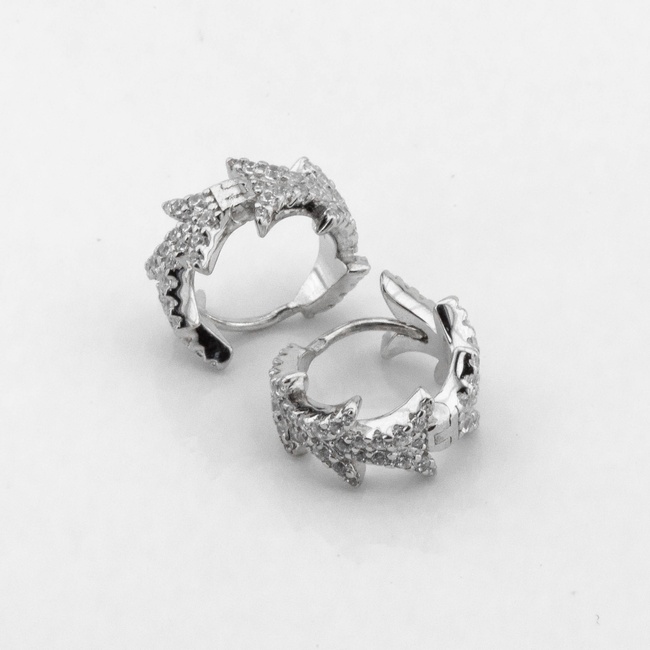 Срібні сережки-кільця маленькі Стрілки з білими фіанітами c121575, Білий